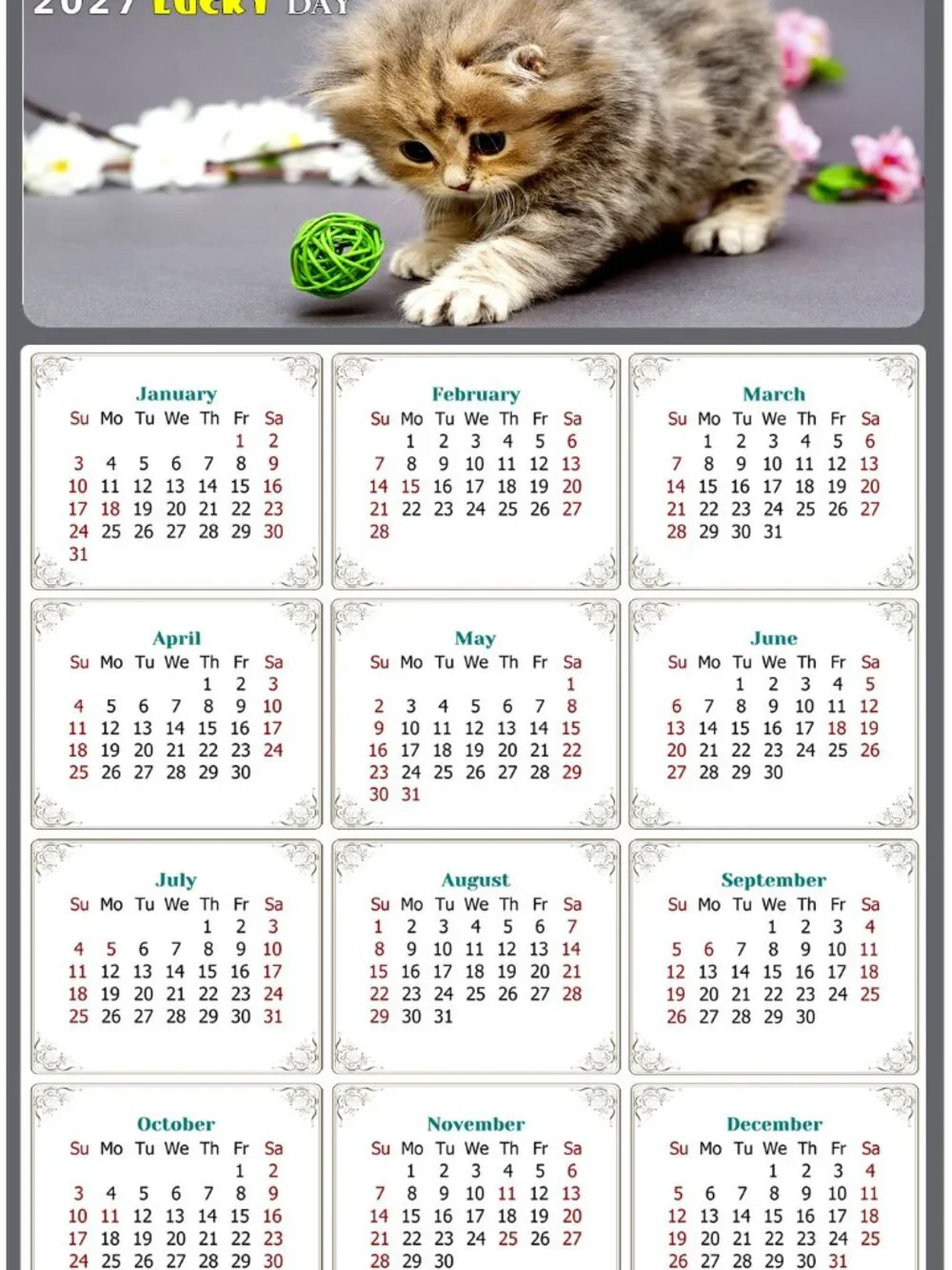 2027 Magnetic Calendar - Today is my Lucky Day - Cat Themed 017 (7 x 10.5)